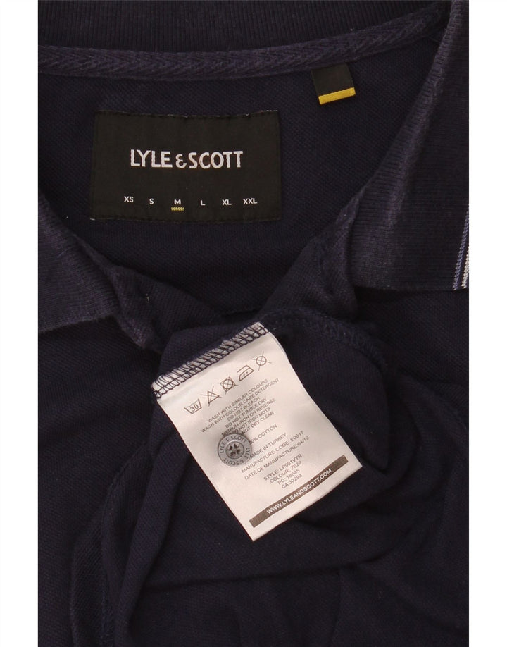 Lyle & Scott Mens Long Sleeve Polo Shirt Medium Navy Blue Cotton
