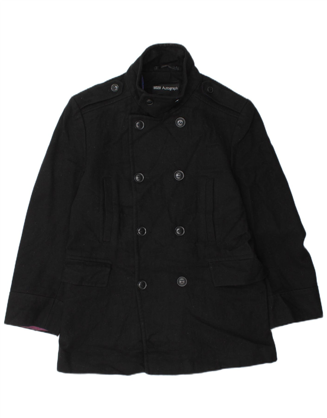 Marks & Spencer Mens Autograph Pea Coat UK 36 Small Black Wool