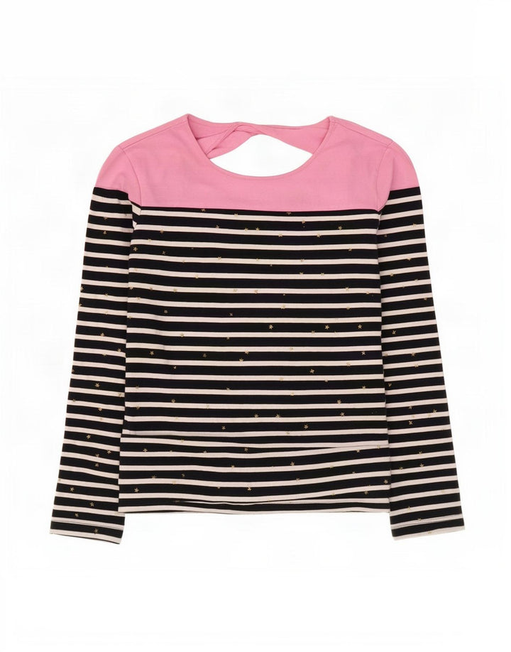 Superdry Womens Top Long Sleeve UK 12 Medium Navy Blue Striped Cotton