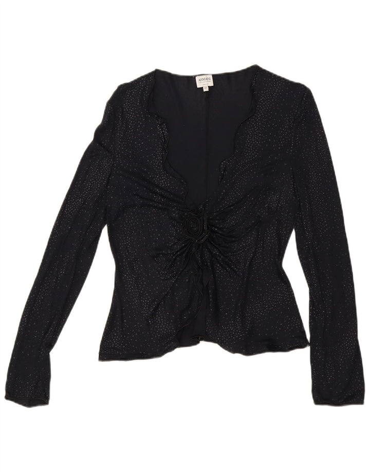 Armani Womens Long Sleeve Blouse Top IT 44 Medium Black Spotted