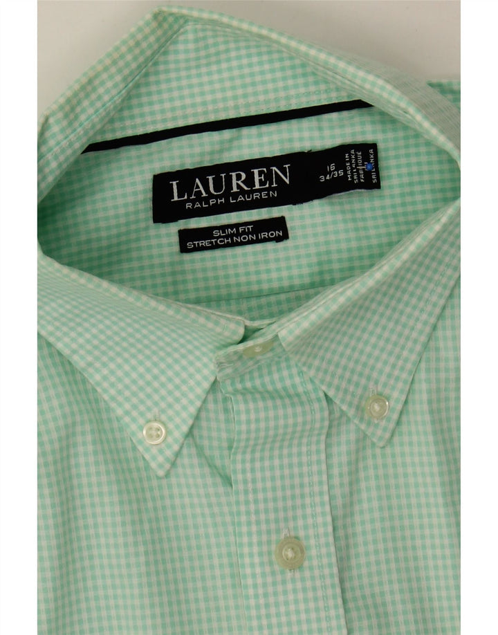 RALPH LAUREN Mens Slim Shirt Size 16 Large Green Check Cotton Vintage Ralph Lauren and Second-Hand Ralph Lauren from Messina Hembry 