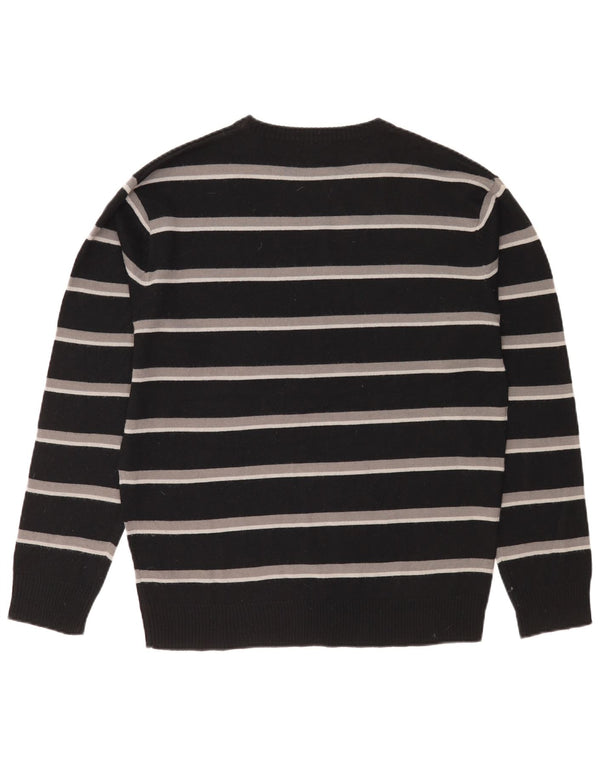 Pierre Cardin Mens Crew Neck Jumper Sweater Large Black Striped Acrylic