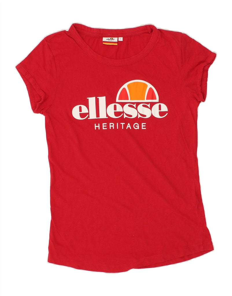 ELLESSE Womens Graphic T-Shirt Top UK 14 Large Red Cotton | Vintage Ellesse | Thrift | Second-Hand Ellesse | Used Clothing | Messina Hembry 