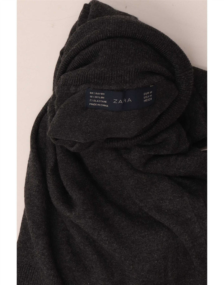 Zara Womens Roll Neck Jumper Sweater UK 12 Medium Grey Rayon
