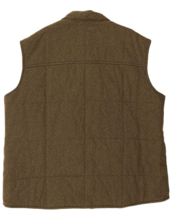 Vintage Mens Quilted Gilet UK 40 Large Khaki Virgin Wool