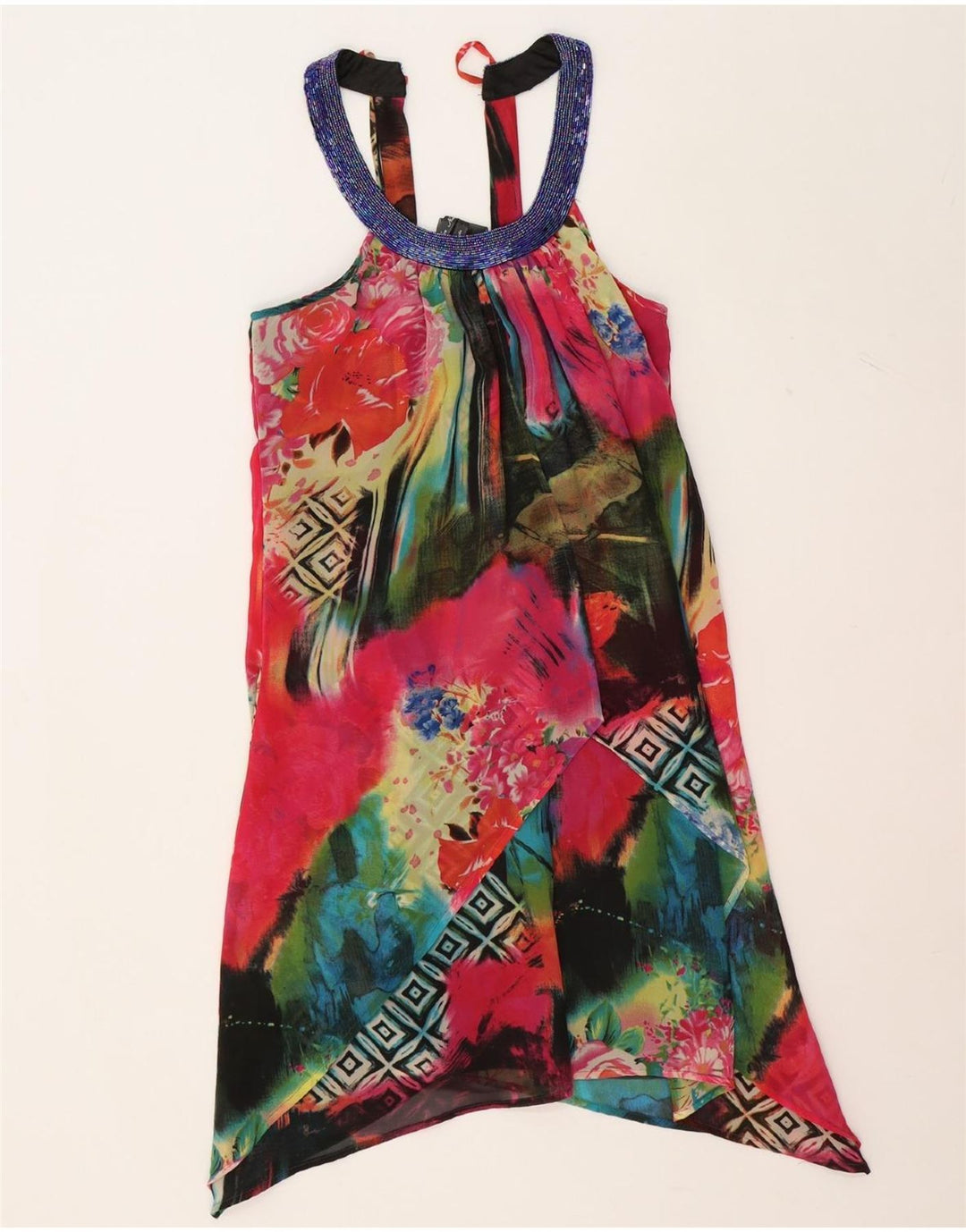VINTAGE Womens Abstract Pattern Halter Dress UK 10 Small Multicoloured Vintage Vintage and Second-Hand Vintage from Messina Hembry 
