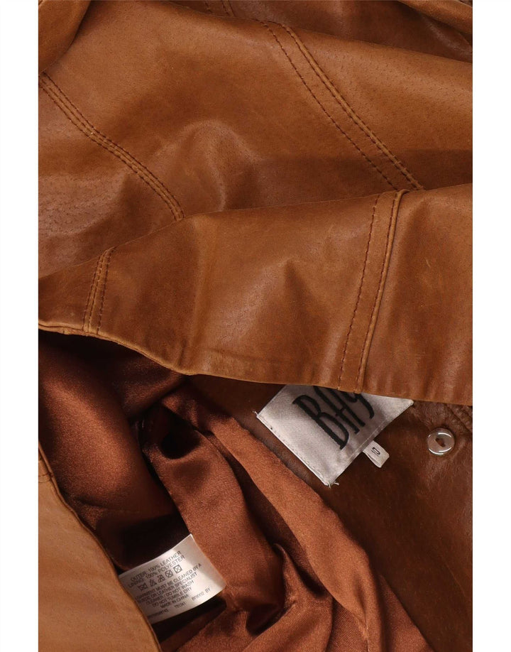 Bay Womens 3 Button Leather Blazer Jacket UK 10 Small Brown