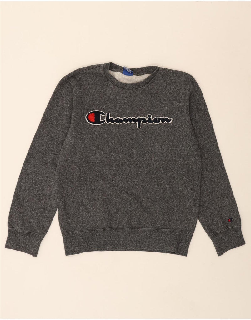 CHAMPION Womens Graphic Sweatshirt Jumper UK 14 Medium Grey Flecked Cotton Vintage Champion and Second-Hand Champion from Messina Hembry 