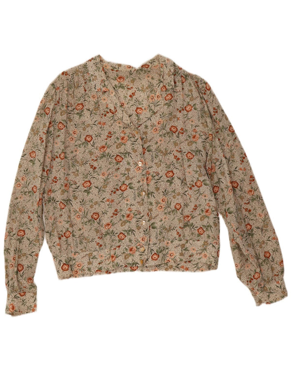 Vintage Womens Shirt Blouse UK 16 Large Beige Floral
