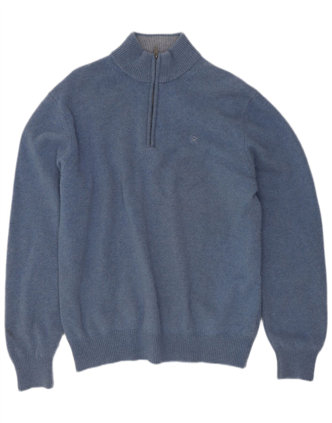 Hackett Mens Zip Neck Jumper Sweater Large Blue Wool