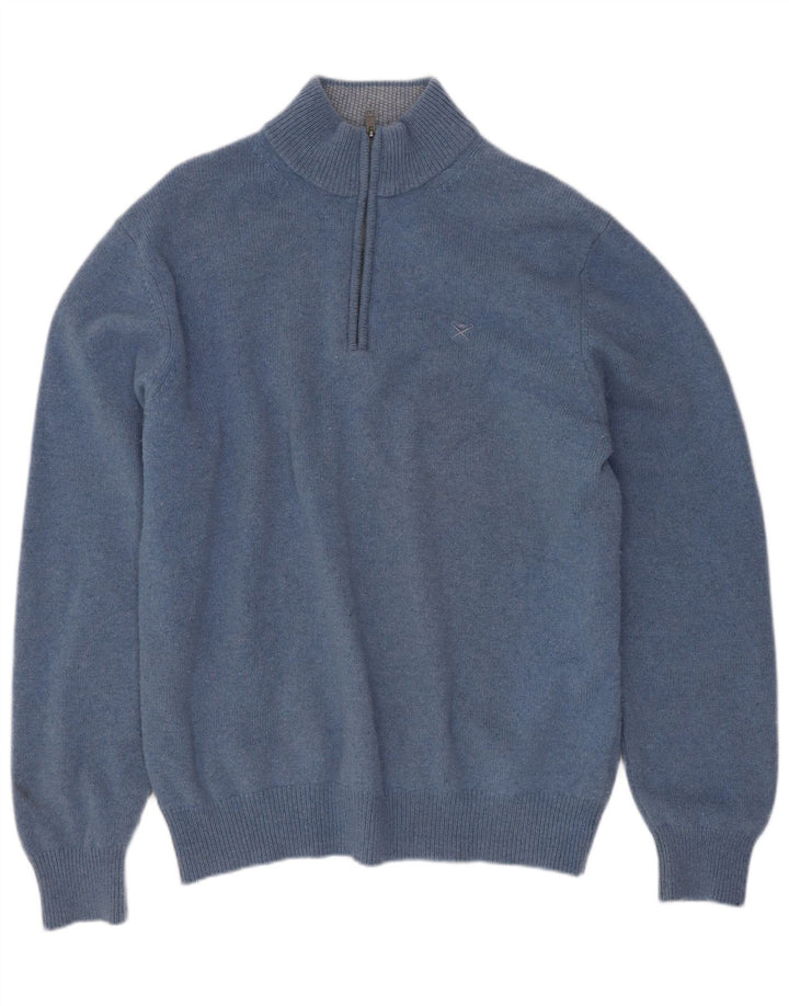 Hackett Mens Zip Neck Jumper Sweater Large Blue Wool