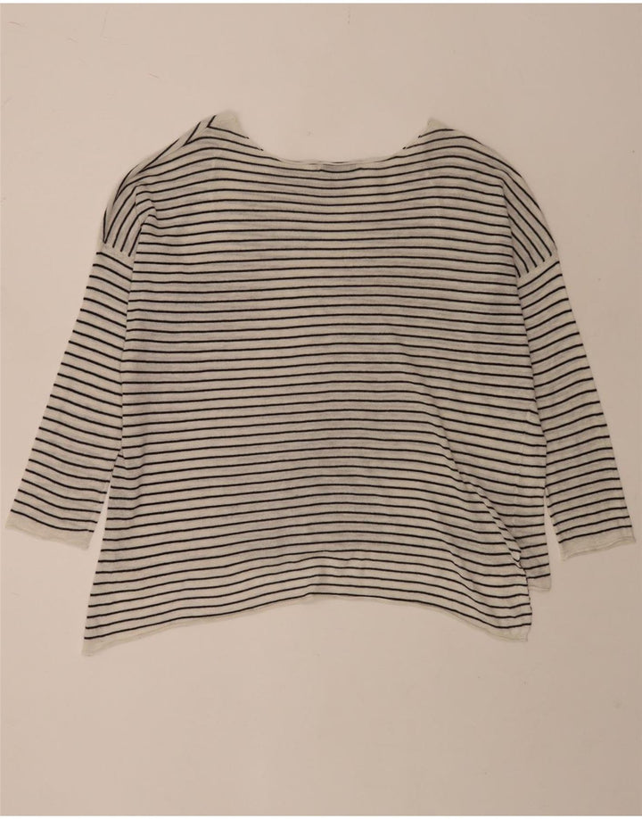 Zara Womens Oversized Top 3/4 Sleeve UK 10 Small White Striped Polyester