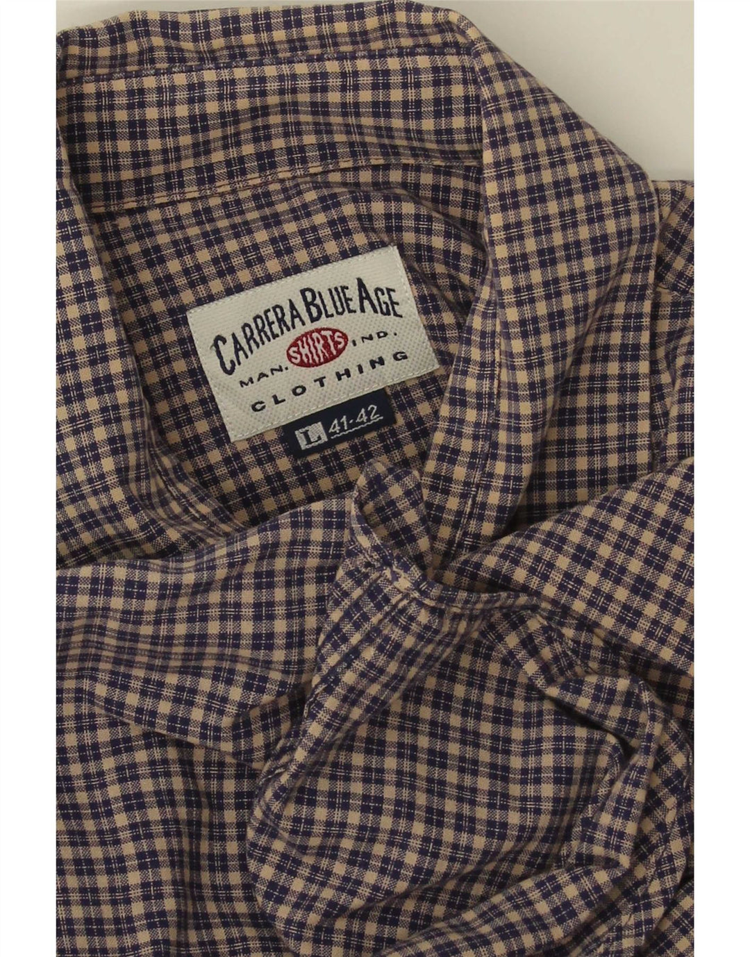 Carrera Mens Flannel Shirt Size 41/42 Large Navy Blue Check