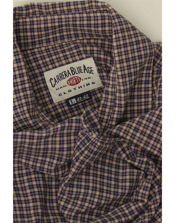 Carrera Mens Flannel Shirt Size 41/42 Large Navy Blue Check
