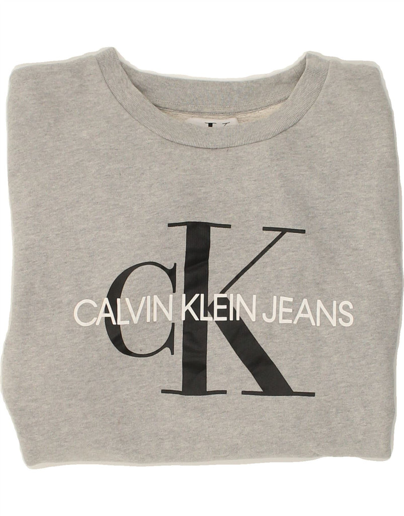 CALVIN KLEIN Mens Graphic Sweatshirt Jumper XL Grey Cotton | Vintage Calvin Klein | Thrift | Second-Hand Calvin Klein | Used Clothing | Messina Hembry 