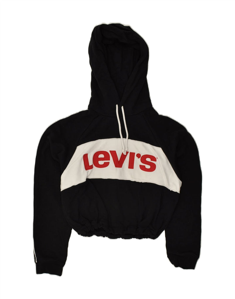 LEVI'S Womens Crop Graphic Hoodie Jumper UK 10 Small Black Cotton | Vintage Levi's | Thrift | Second-Hand Levi's | Used Clothing | Messina Hembry 