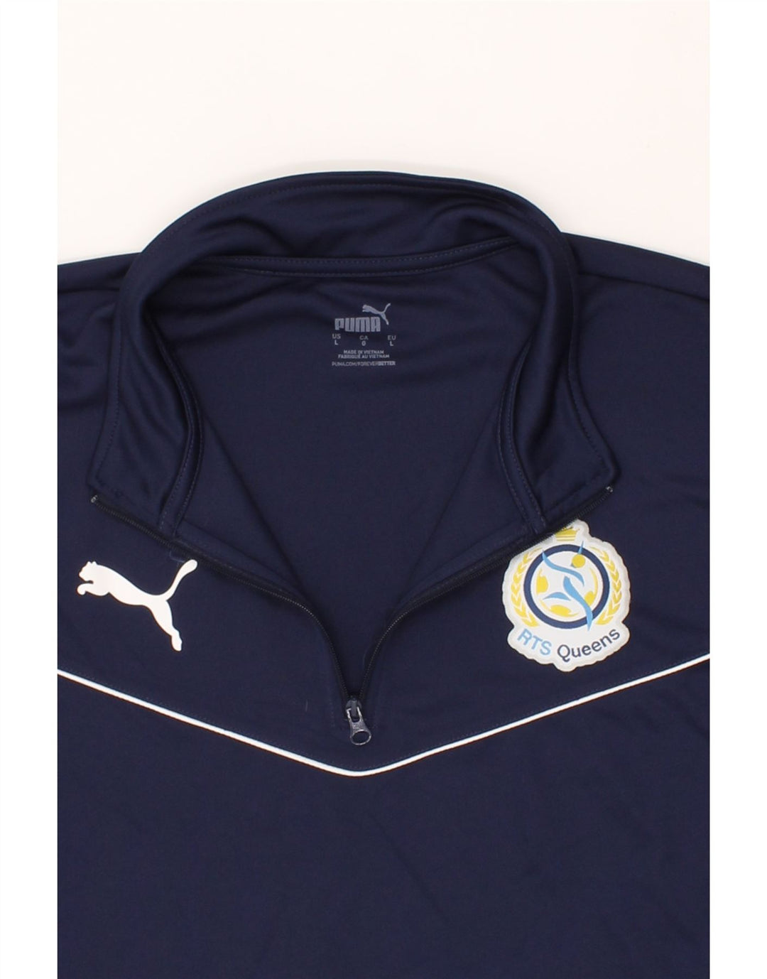 PUMA Mens Zip Neck Pullover Tracksuit Top Large Navy Blue Polyester Vintage Puma and Second-Hand Puma from Messina Hembry 