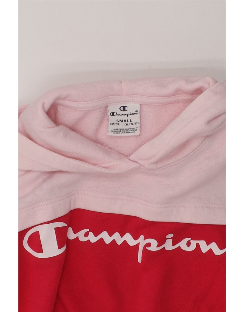 CHAMPION Girls Graphic Hoodie Jumper 7-8 Years Small Red Colourblock | Vintage Champion | Thrift | Second-Hand Champion | Used Clothing | Messina Hembry 