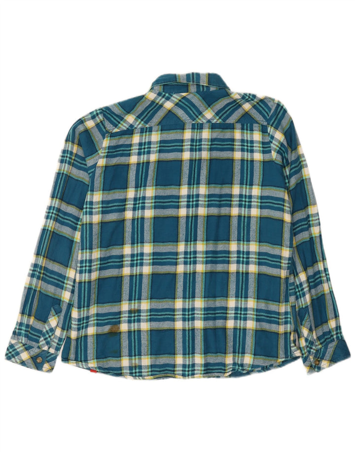 Dickies Womens Flannel Shirt UK 14 Medium Blue Plaid Cotton