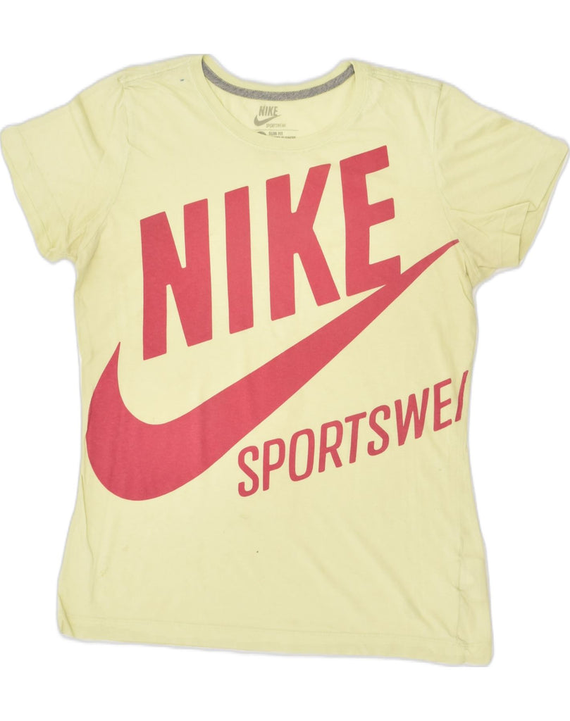 NIKE Womens sportswear Slim Fit Graphic T-Shirt Top UK 16 Large Yellow | Vintage Nike | Thrift | Second-Hand Nike | Used Clothing | Messina Hembry 