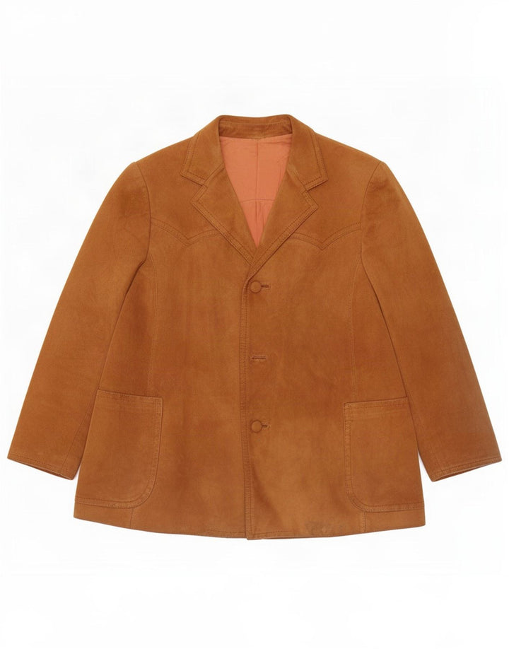 Vintage Mens 2 Button Suede Blazer Jacket UK 40 Large Brown Leather
