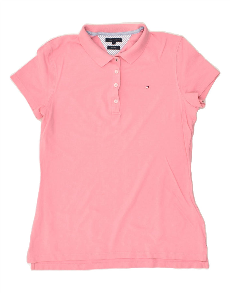 TOMMY HILFIGER Womens Slim Fit Polo Shirt UK 14 Large Pink Cotton | Vintage Tommy Hilfiger | Thrift | Second-Hand Tommy Hilfiger | Used Clothing | Messina Hembry 