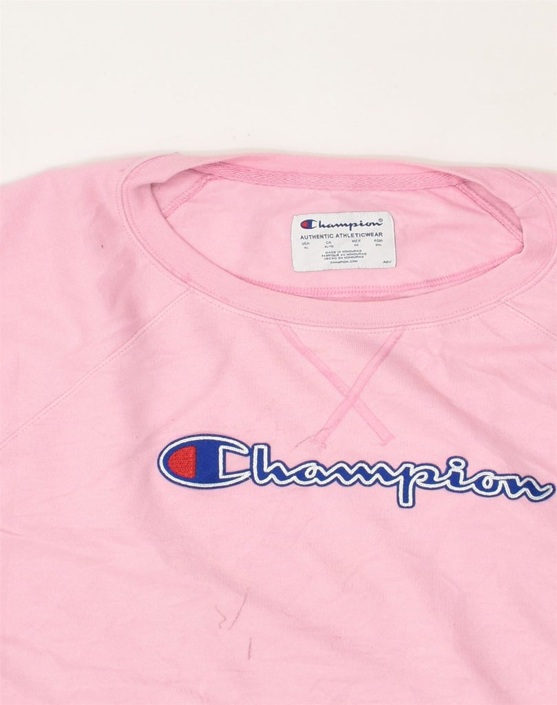 CHAMPION Womens Graphic Sweatshirt Jumper UK 18 XL Pink Cotton | Vintage Champion | Thrift | Second-Hand Champion | Used Clothing | Messina Hembry 