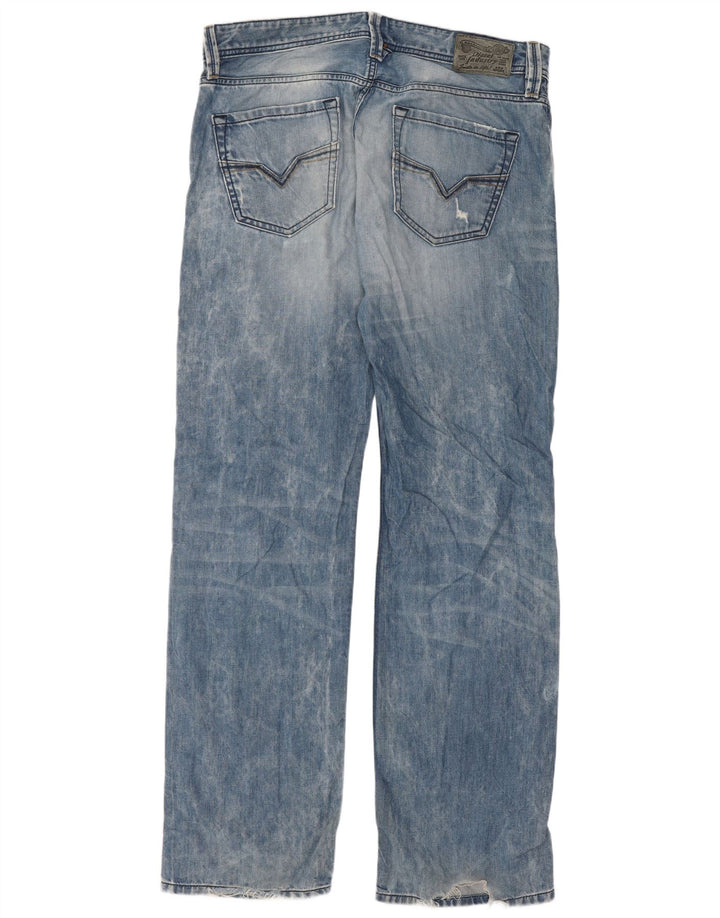 Diesel Mens Larkee Distressed Regular Straight Jeans W33 L32 Blue Cotton