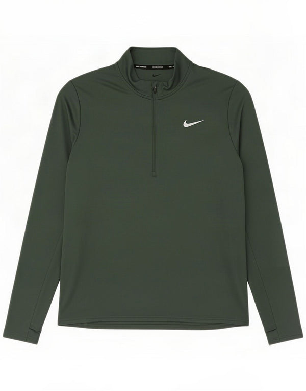 Nike Mens Dri Fit Zip Neck Pullover Tracksuit Top Large Green Polyester