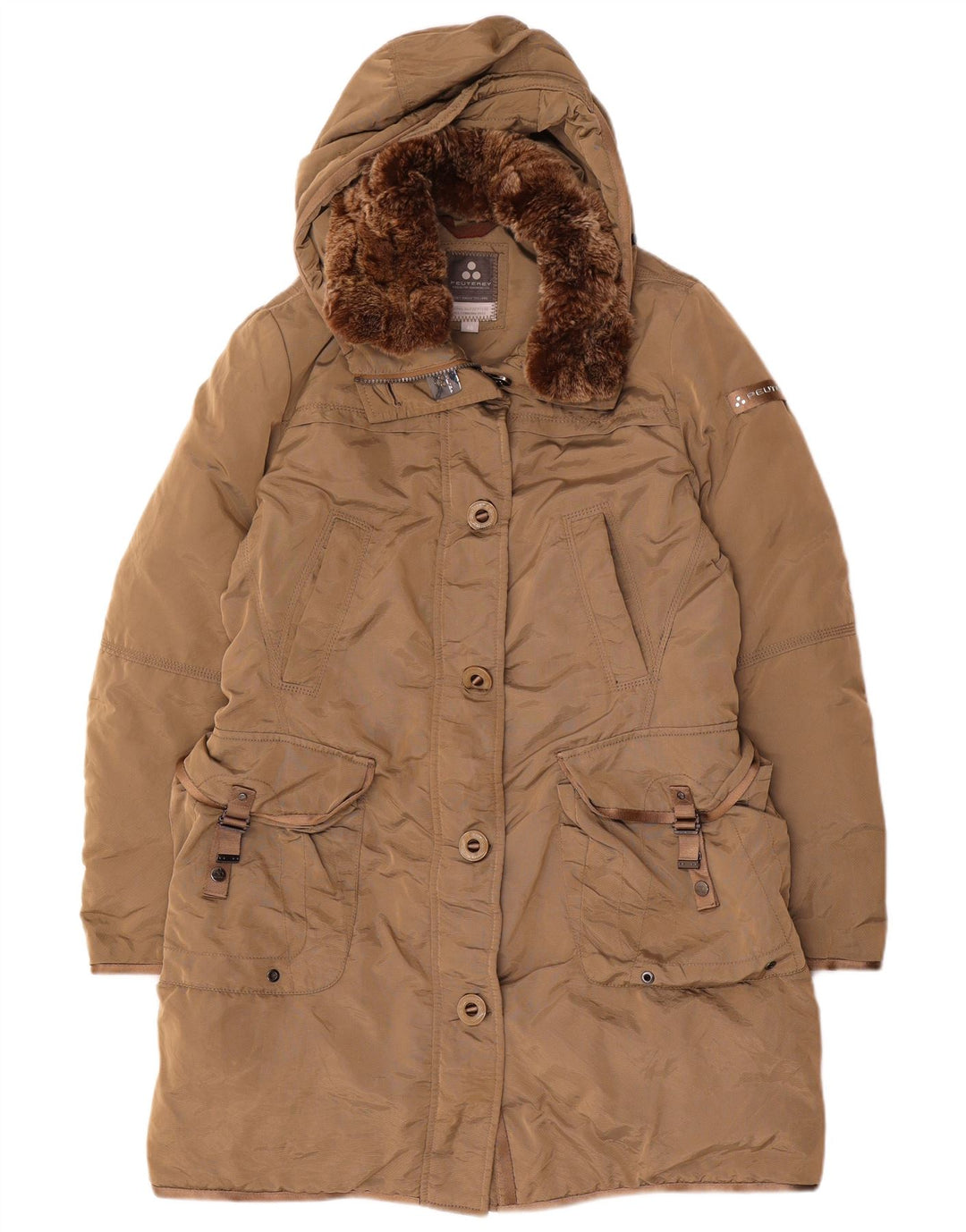 PEUTEREY Womens Hooded Padded Coat IT 48 XL Beige Polyamide