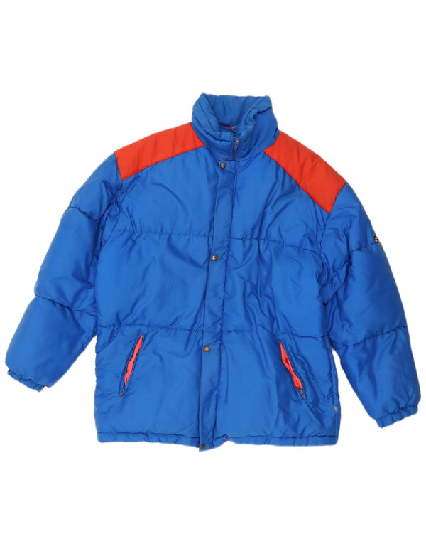 Vintage Mens Hooded Padded Jacket UK 40 Large Blue Colourblock Polyamide