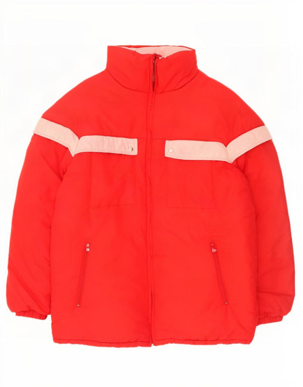 Vintage Mens Hooded Padded Jacket IT 52 XL Red Colourblock Polyamide