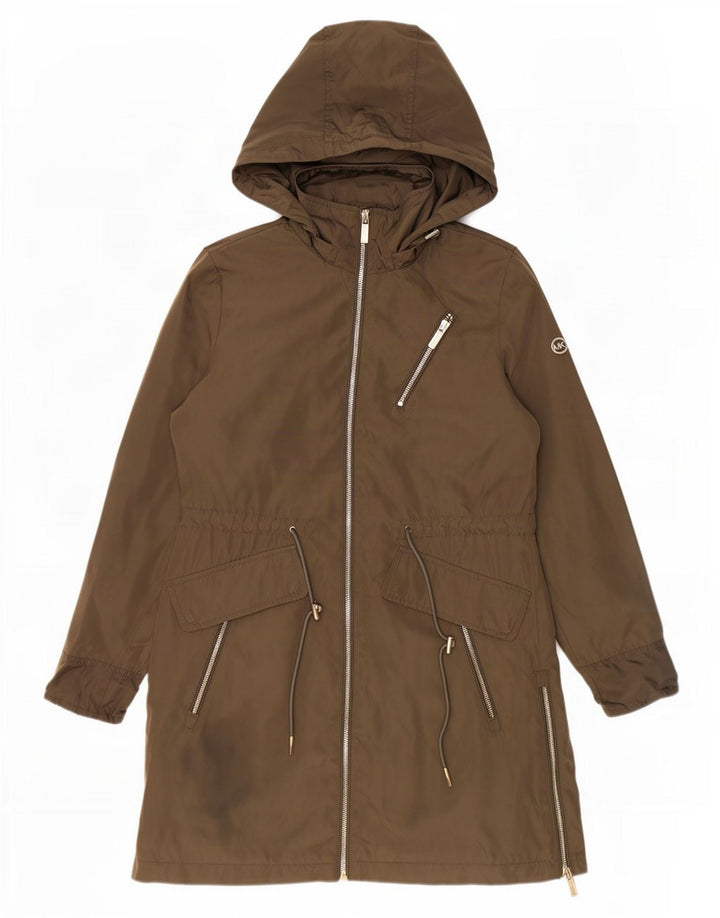 Michael Kors Womens Oversized Graphic Hooded Parka Jacket UK 10 Small Khaki