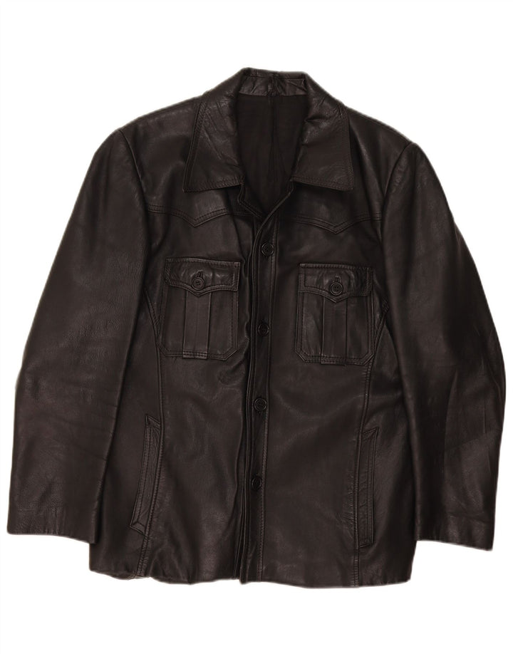 Vintage Mens Leather Jacket EU 51 Large Black Leather