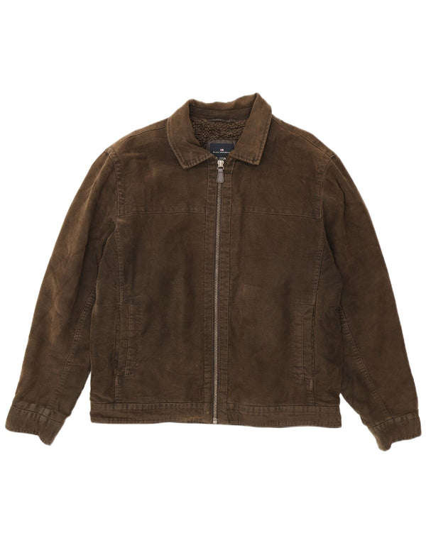 Marks & Spencer Mens Bomber Jacket UK 40 Large Brown Cotton