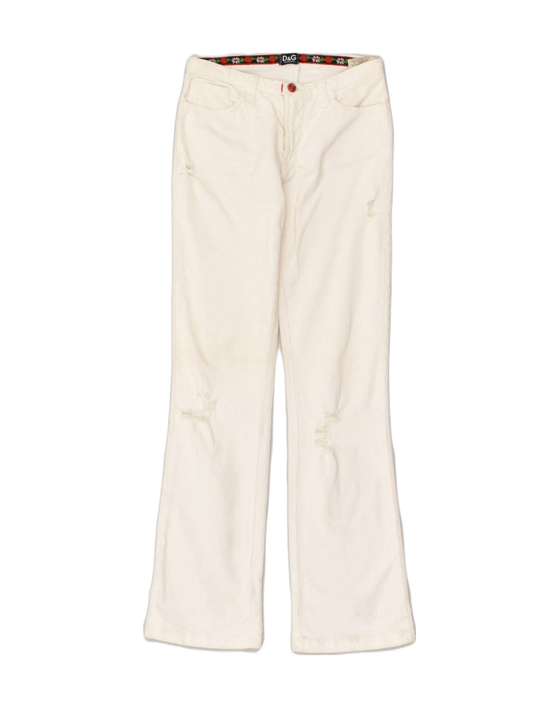 DOLCE & GABBANA Womens Distressed Bootcut Corduroy Trousers W24 L29 White | Vintage Dolce & Gabbana | Thrift | Second-Hand Dolce & Gabbana | Used Clothing | Messina Hembry 