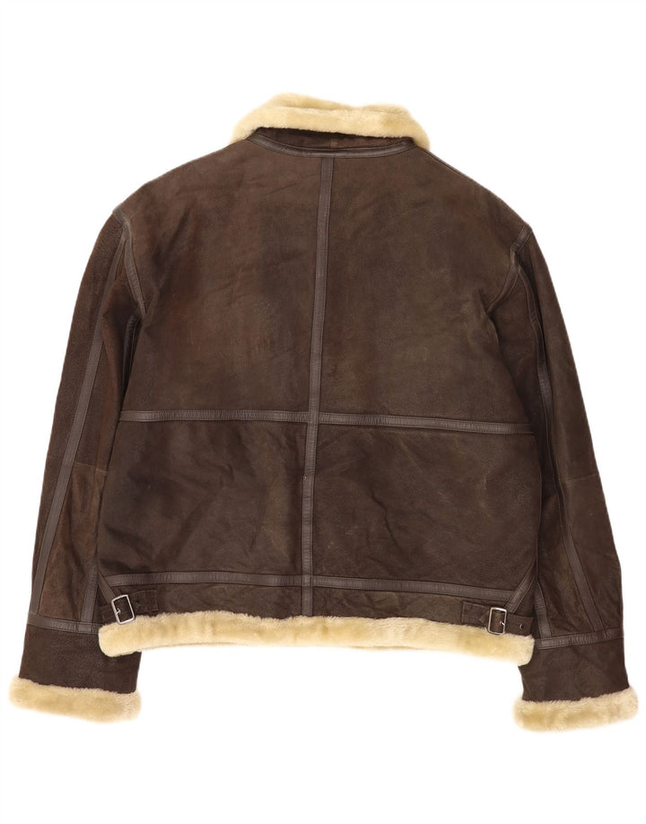 Conbipel Mens Shearling Jacket UK 42 XL Brown Leather