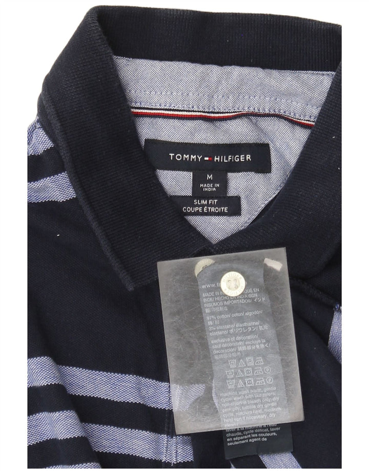 Tommy Hilfiger Mens Polo Shirt Medium Navy Blue Striped Cotton