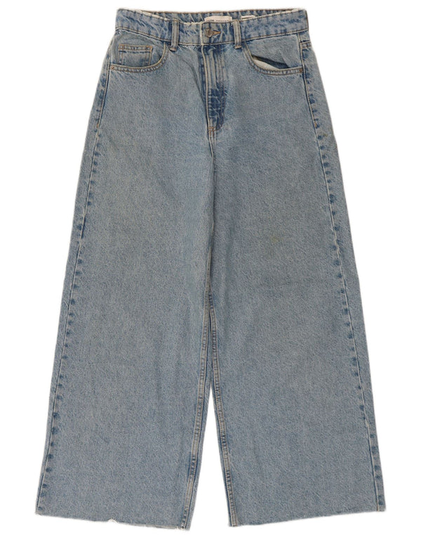 Zara Womens High Waist Crop Wide Leg Jeans EU 36 XS W26 L25 Blue Cotton