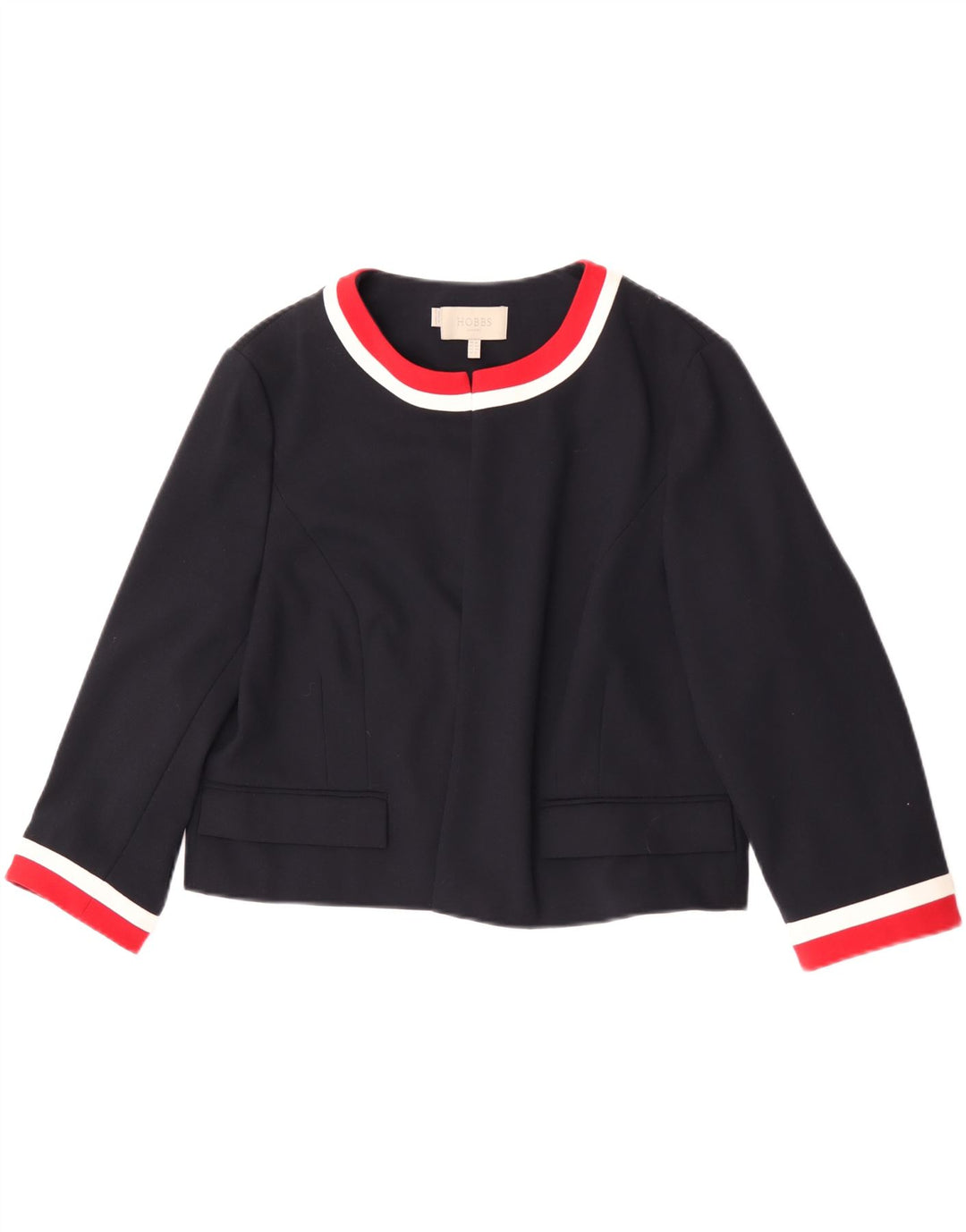 Hobbs Womens Crop 3/4 Sleeve Blazer Jacket UK 16 Large Navy Blue