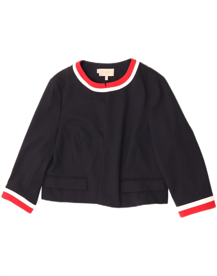 Hobbs Womens Crop 3/4 Sleeve Blazer Jacket UK 16 Large Navy Blue