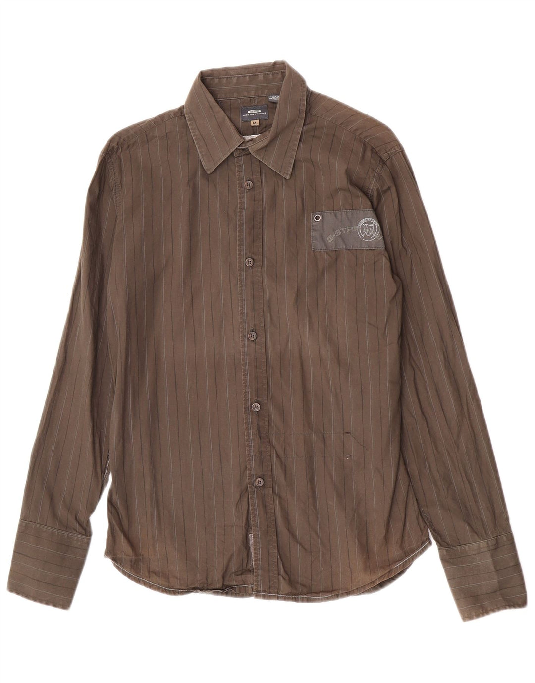 G-Star Mens Shirt Medium Khaki Striped Cotton
