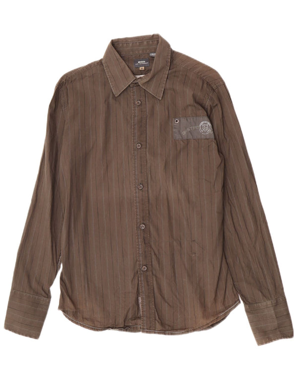 G-Star Mens Shirt Medium Khaki Striped Cotton