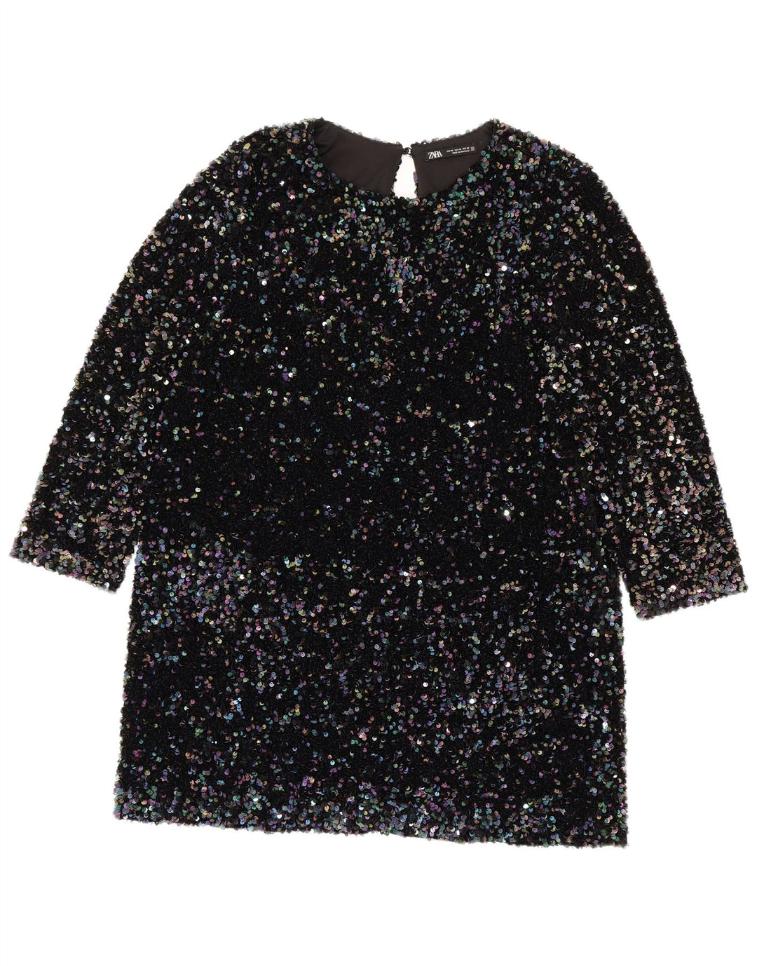 Zara Womens 3/4 Sleeve Sequin Shift Dress UK 18 XL Multicoloured Polyester