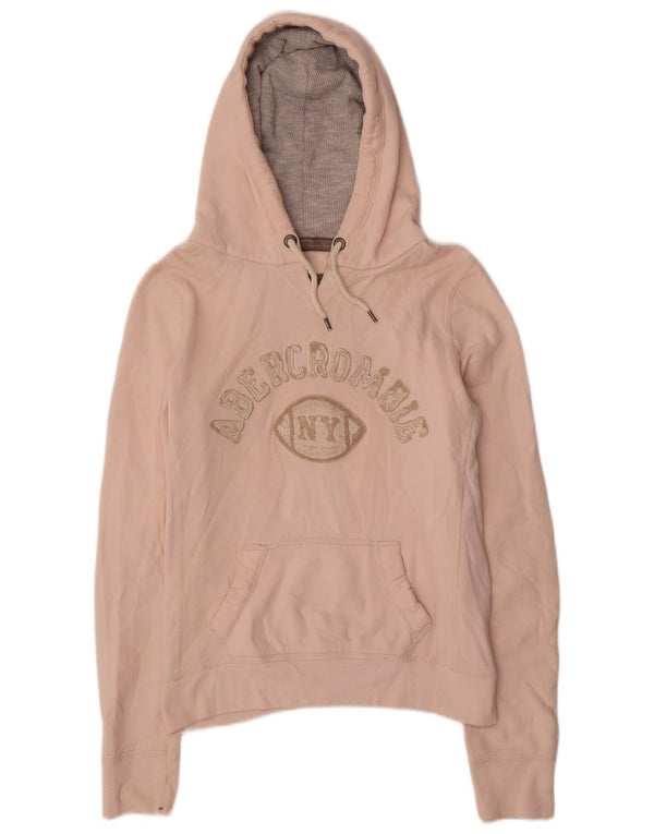 Abercrombie & Fitch Womens Graphic Hoodie Jumper UK 14 Medium Pink Cotton