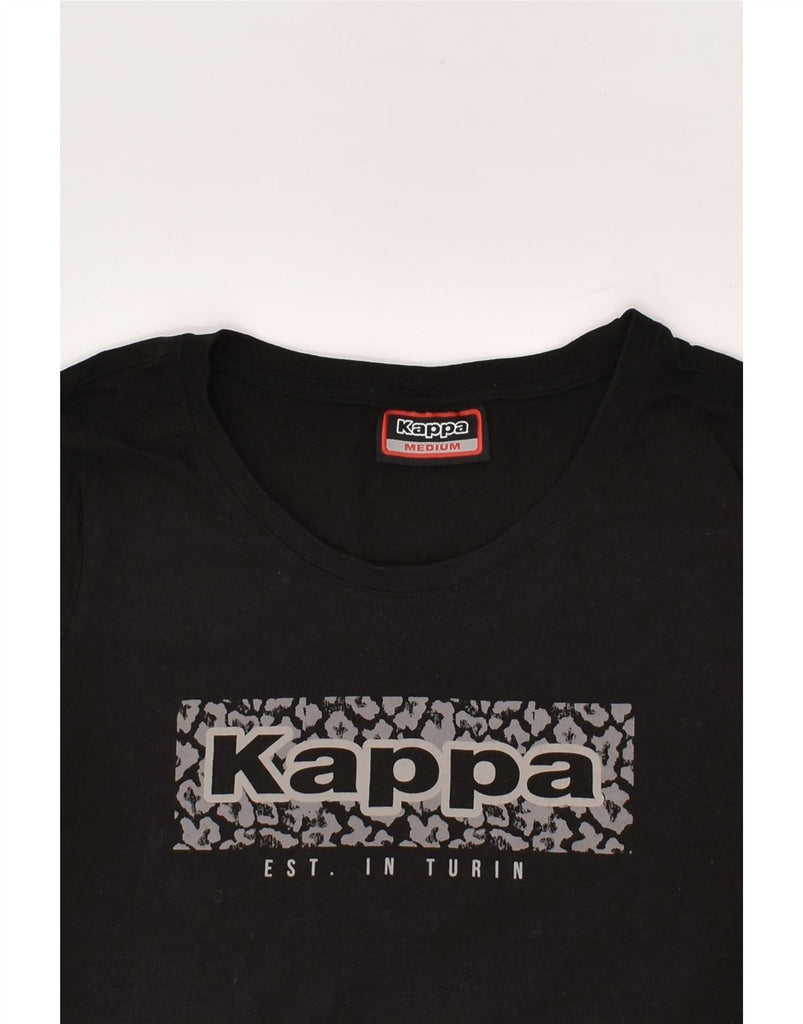 KAPPA Womens Graphic T-Shirt Top UK 14 Medium Black Cotton | Vintage Kappa | Thrift | Second-Hand Kappa | Used Clothing | Messina Hembry 