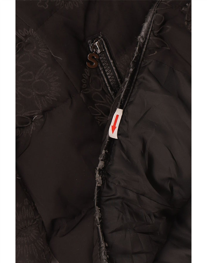 Desigual Womens Graphic Hooded Padded Jacket IT 44 Medium Black Floral