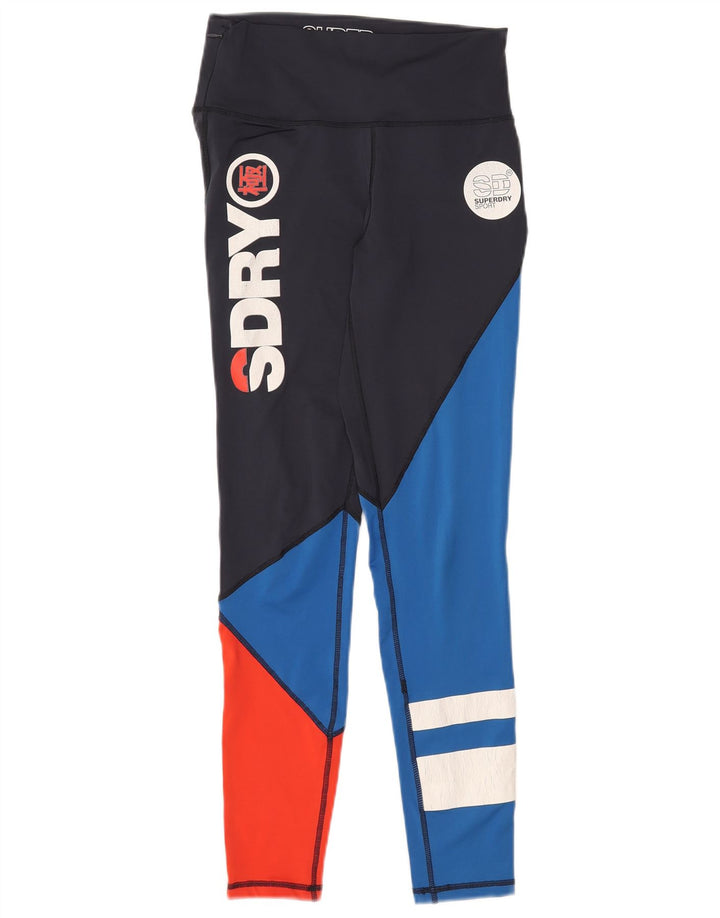 Superdry Womens Graphic Leggings UK 8 Small Navy Blue Colourblock