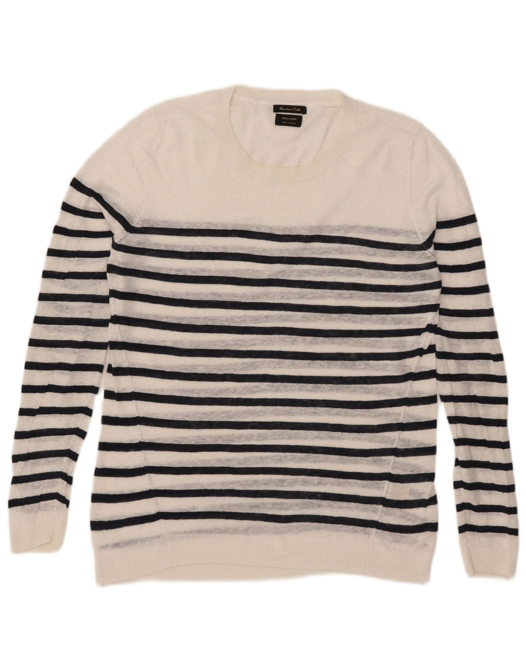 Massimo Dutti Womens Crew Neck Jumper Sweater UK 16 Large White Striped