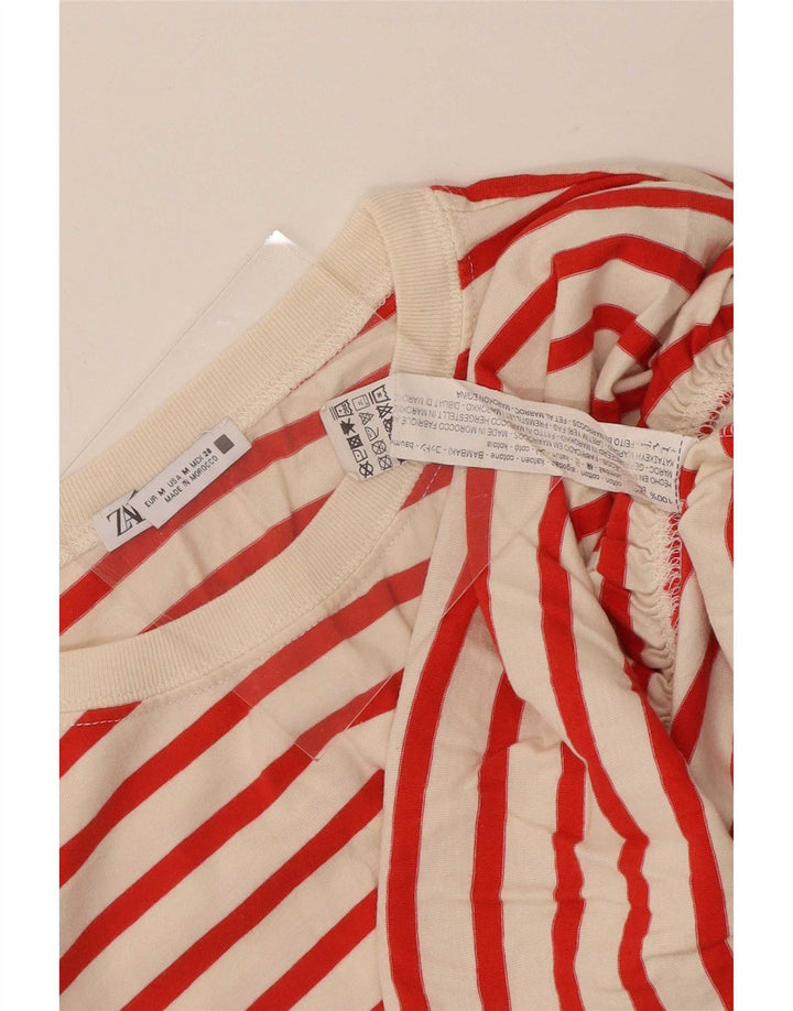 Zara Womens Blouse Top UK 12 Medium Red Striped Cotton